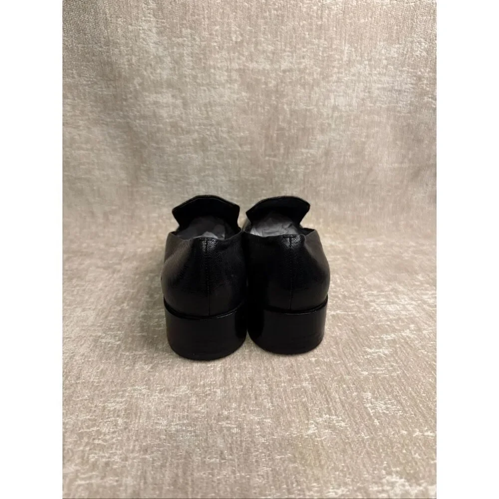 Via Spiga Women's Leather Stacked Heel Slip-on Loafer Shoes Black Size 8.5